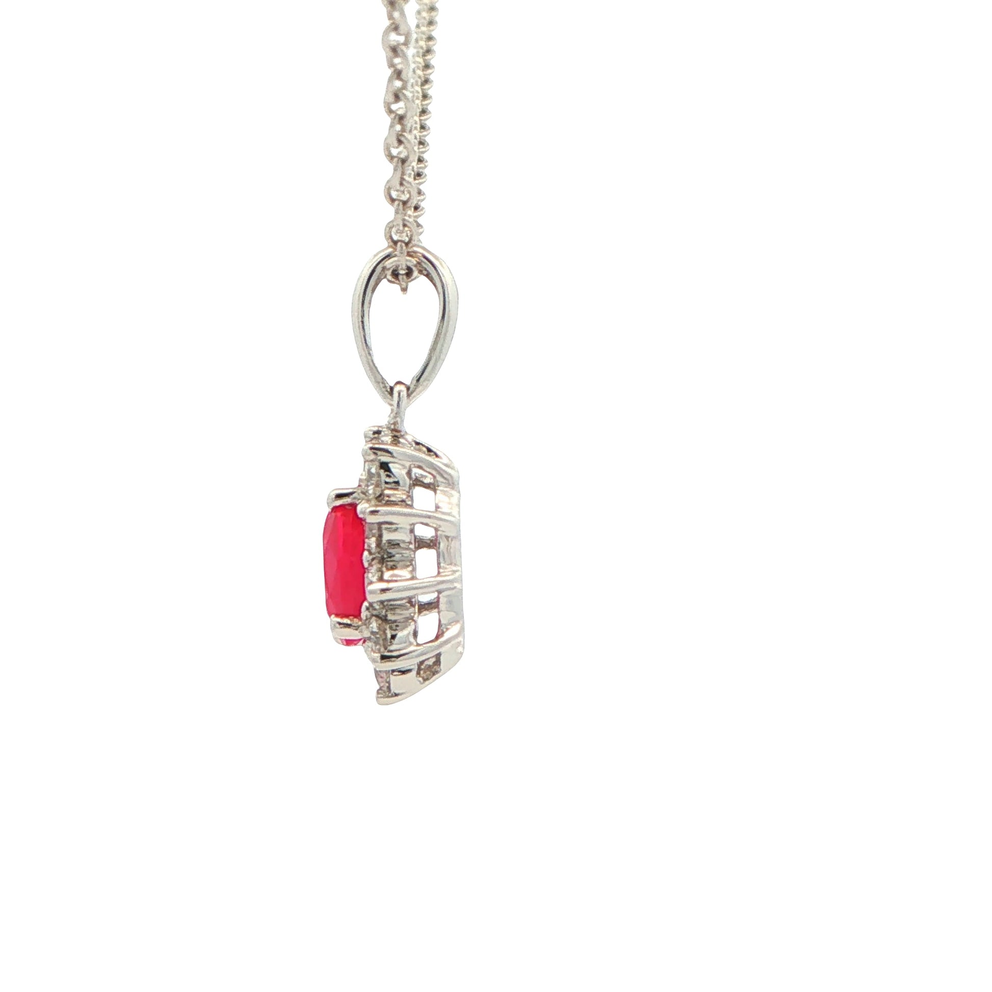 Ruby and round brilliant cut diamond cluster style pendant Gardiner Brothers