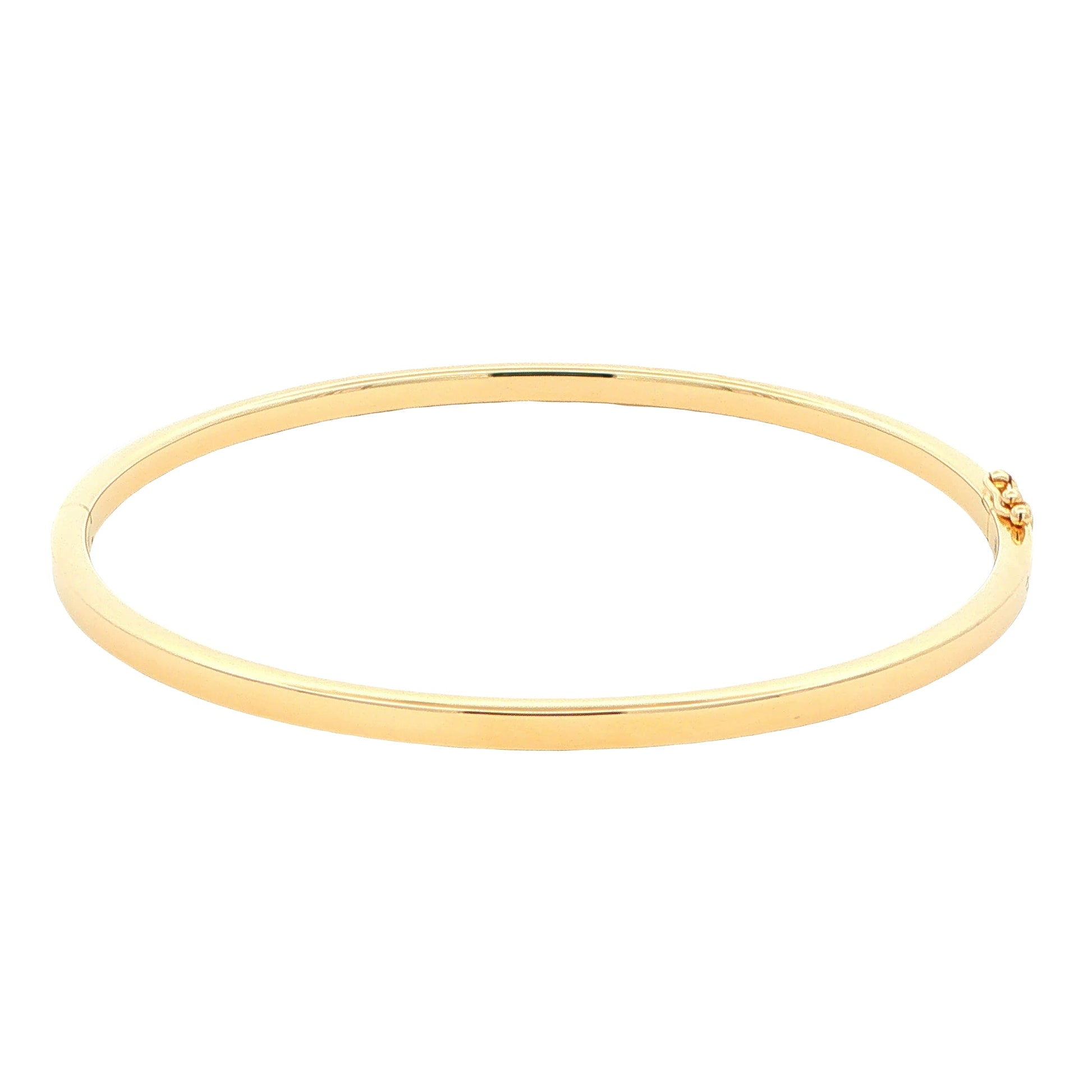 Yellow Gold 3mm solid bangle in a flat profile with rounded edges Gardiner Brothers