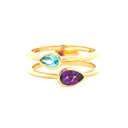 Pear Shaped Amethyst and Topaz 2 stone Ring Gardiner Brothers