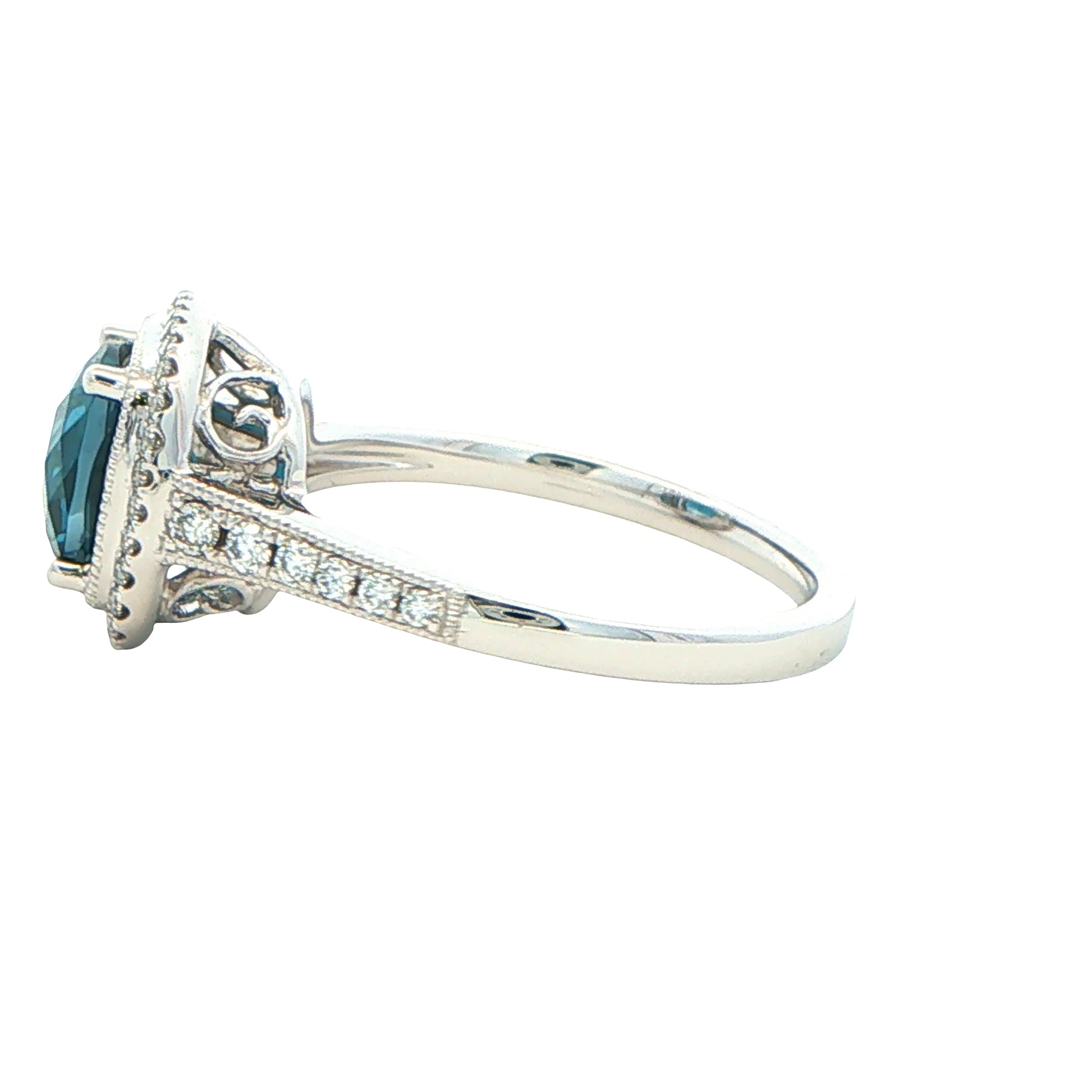 London Blue Topaz and Diamond halo Style Ring Gardiner Brothers