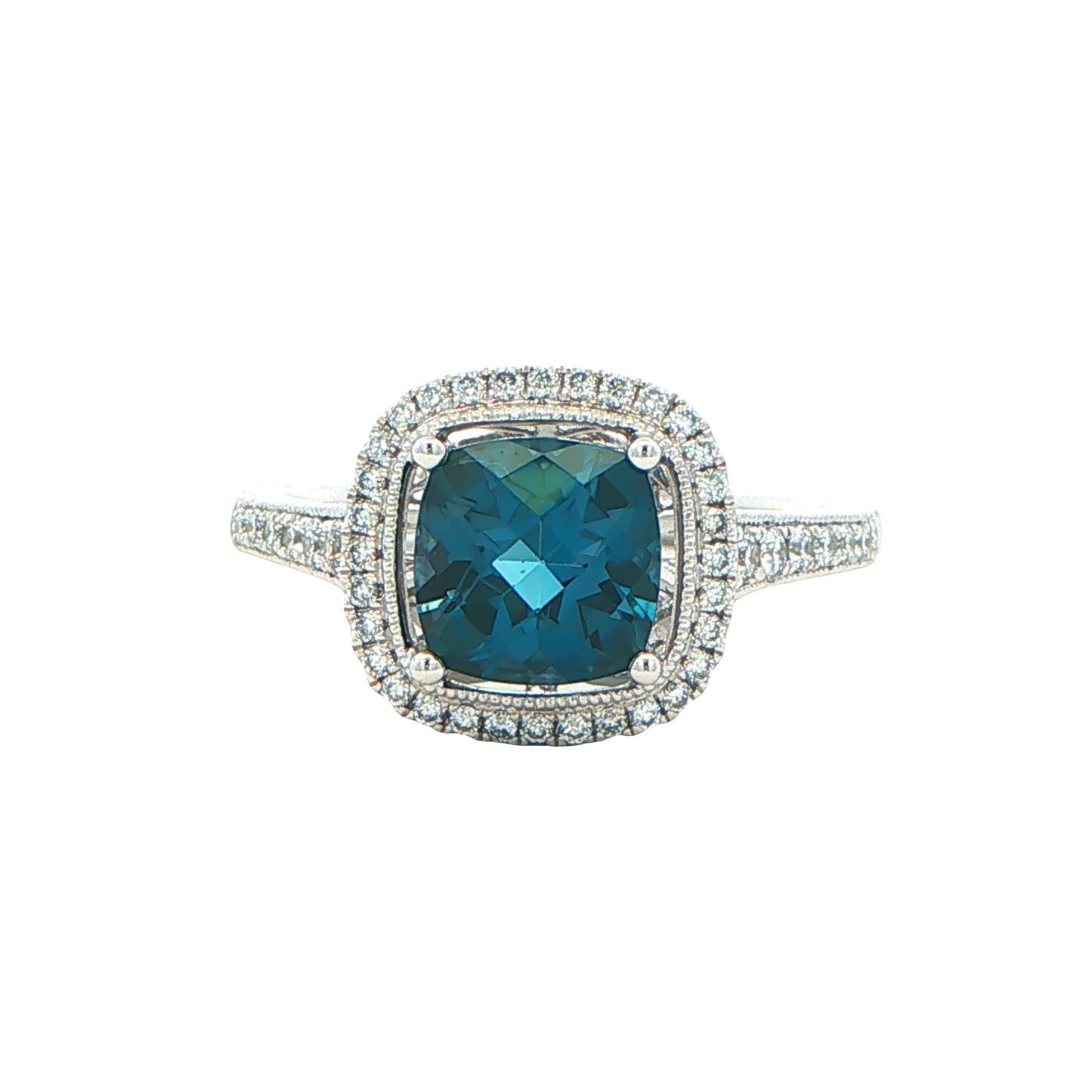 London Blue Topaz and Diamond halo Style Ring Gardiner Brothers