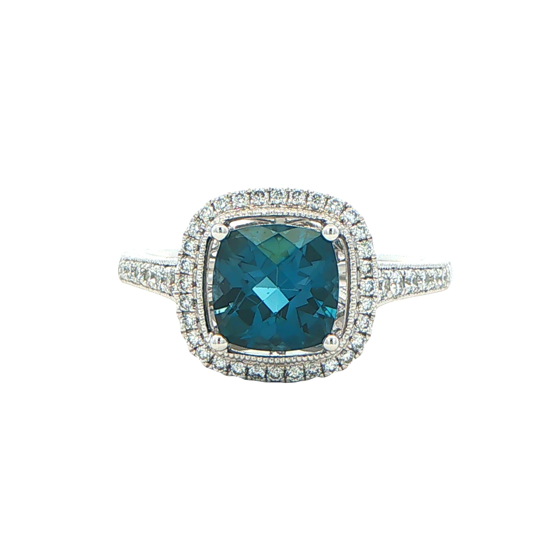 London Blue Topaz and Diamond halo Style Ring Gardiner Brothers