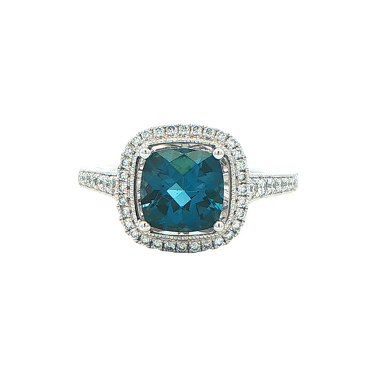 London Blue Topaz and Diamond halo Style Ring Gardiner Brothers