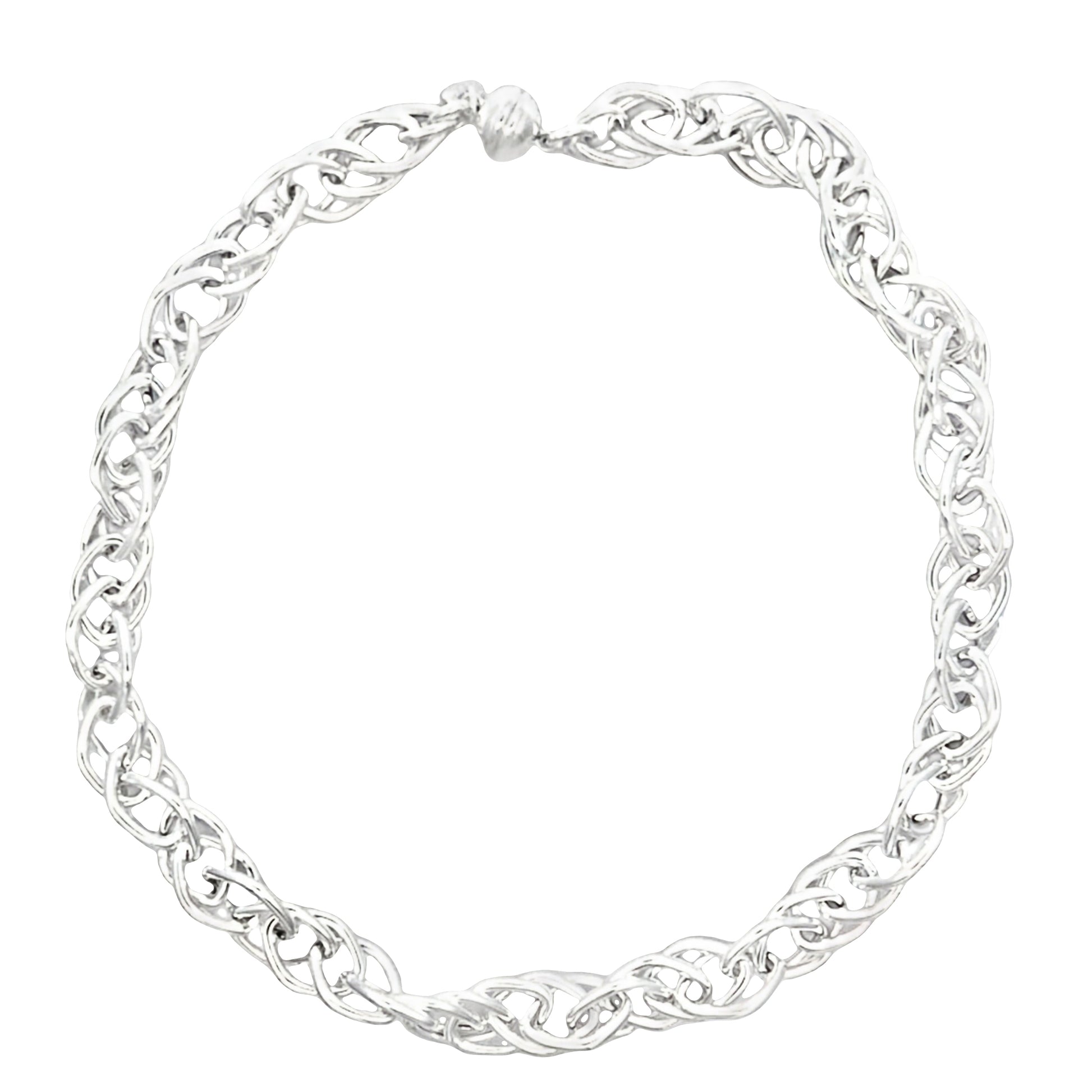 Silver 'Diamond Shape' Byzantine Link Necklace with Magnetic Clasp Gardiner Brothers