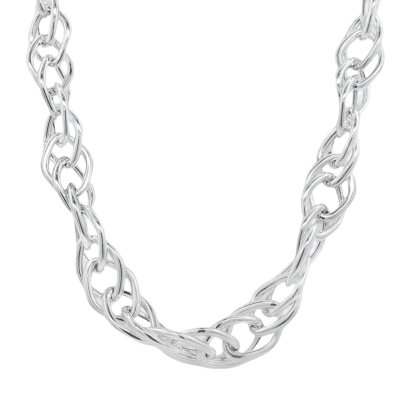 Silver 'Diamond Shape' Byzantine Link Necklace with Magnetic Clasp Gardiner Brothers
