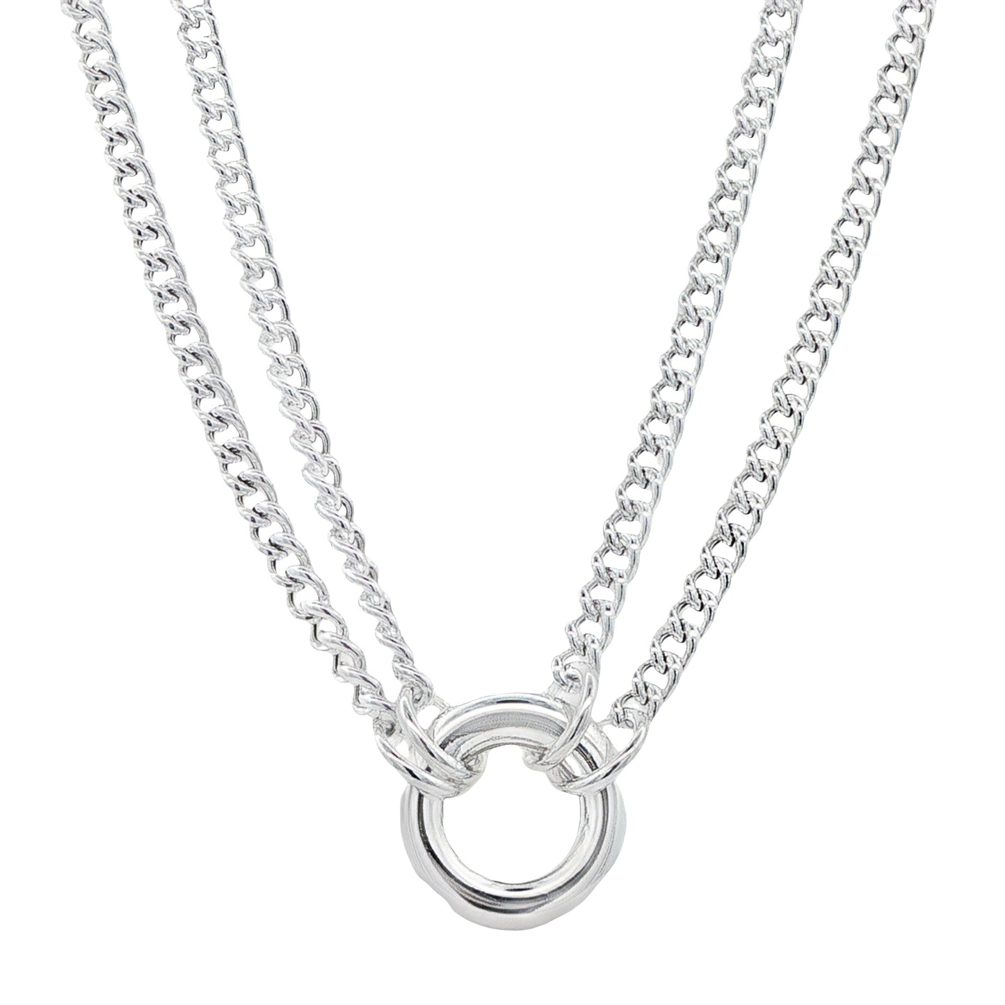 Silver Double Curb Link Necklace with Circle Pendant Gardiner Brothers