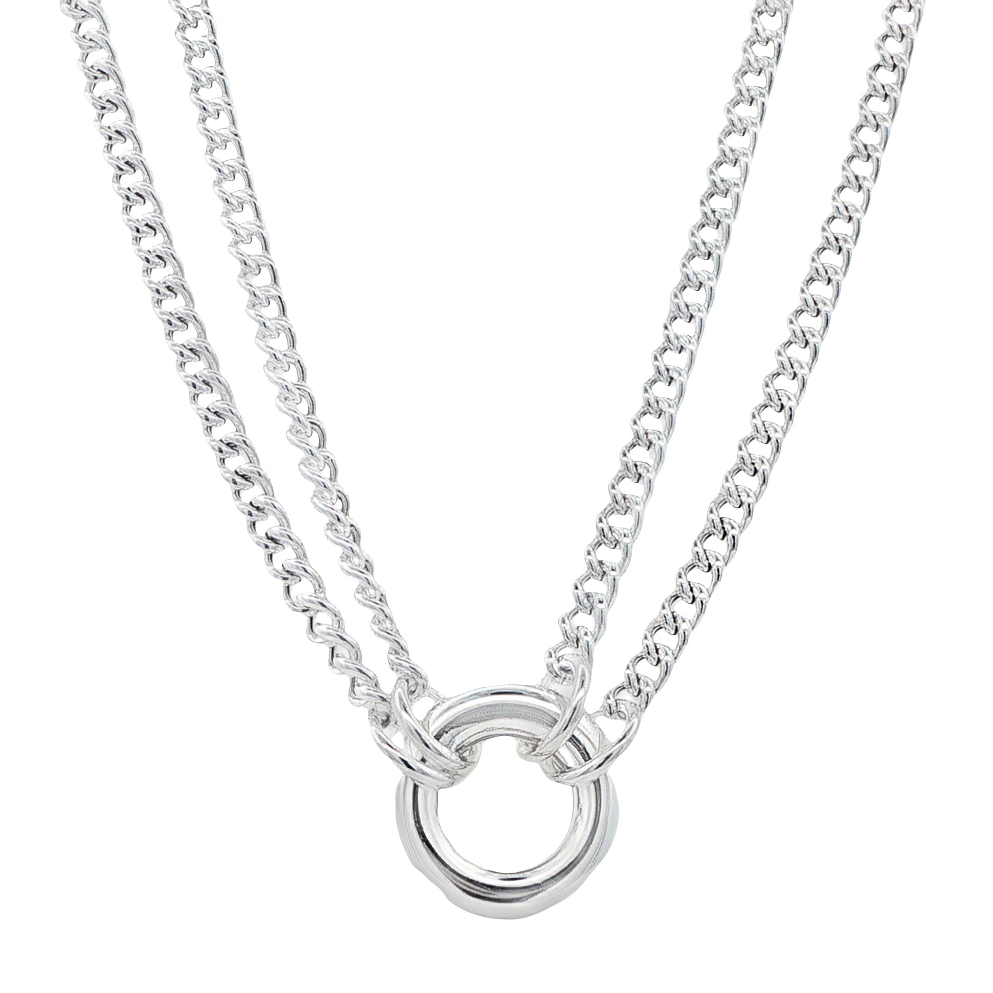 Silver Double Curb Link Necklace with Circle Pendant Gardiner Brothers