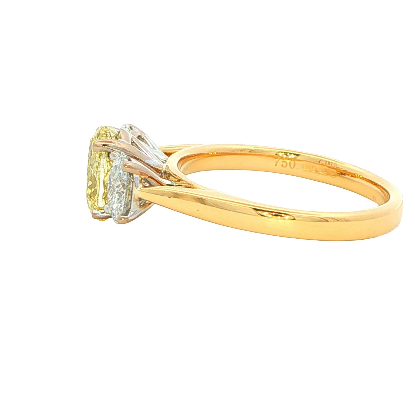 Yellow Gold Oval Shaped Yellow diamond 3 Stone ring - 2.01cts Gardiner Brothers