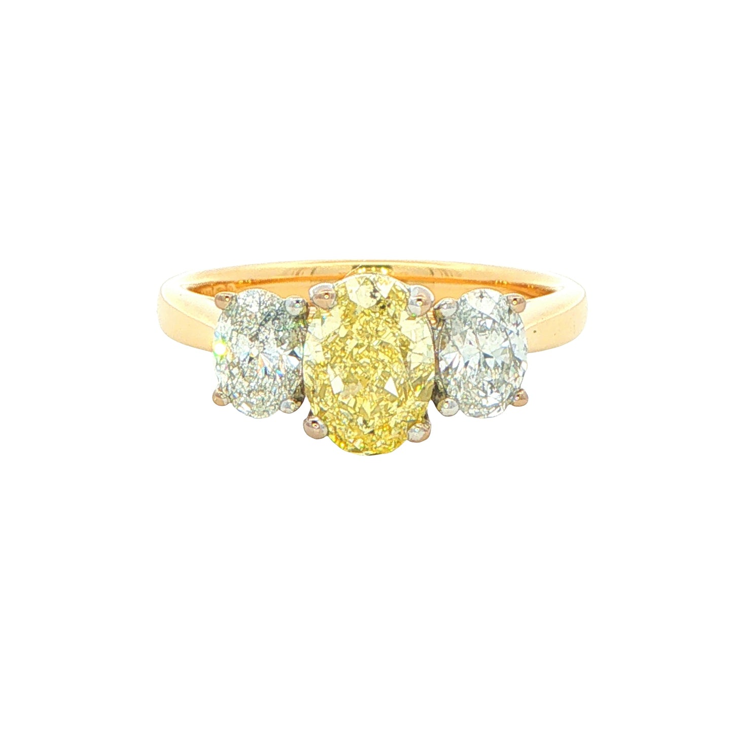Yellow Gold Oval Shaped Yellow diamond 3 Stone ring - 2.01cts Gardiner Brothers