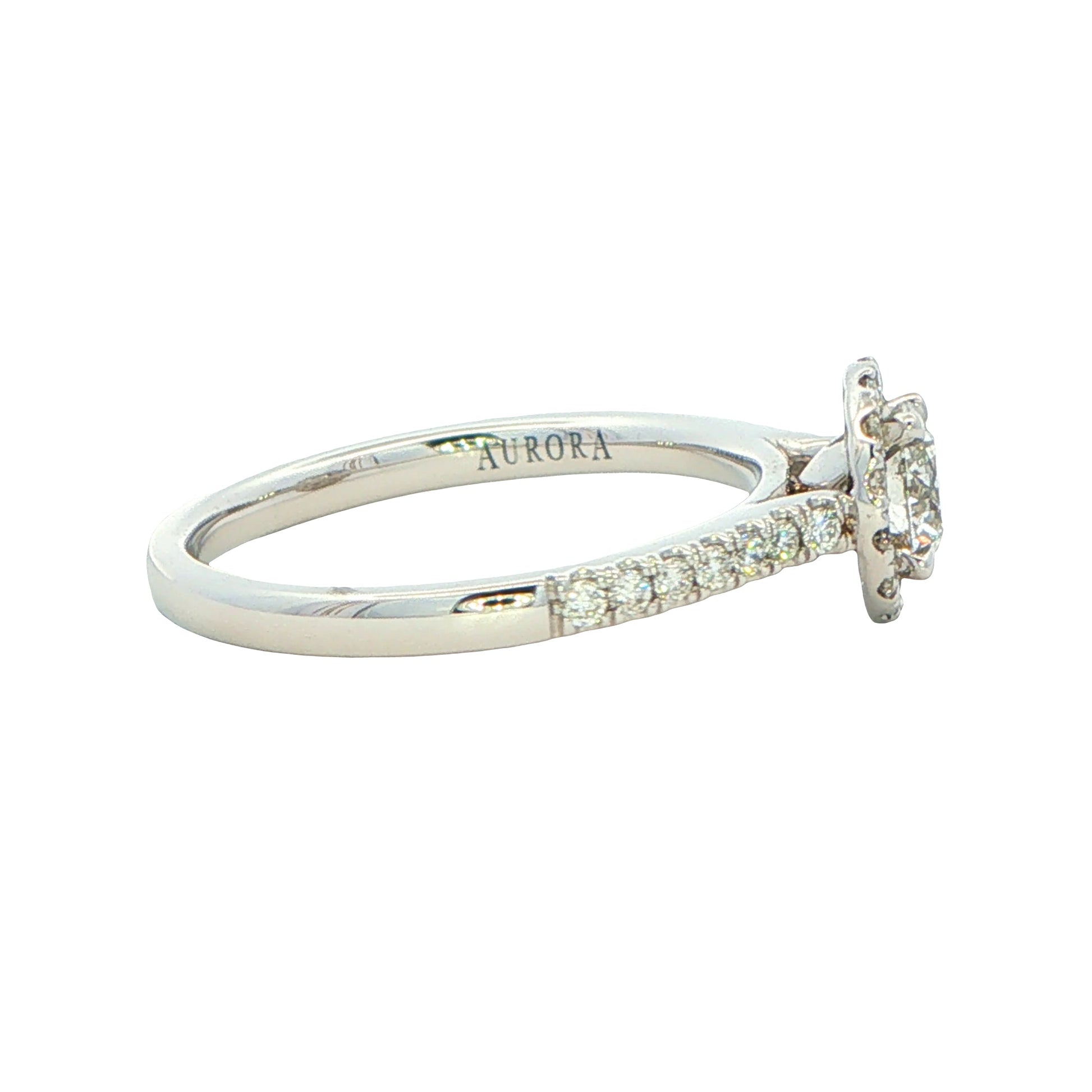 PLATINUM AURORA CUT DIAMOND HALO STYLE RING - 0.82CTS Gardiner Brothers