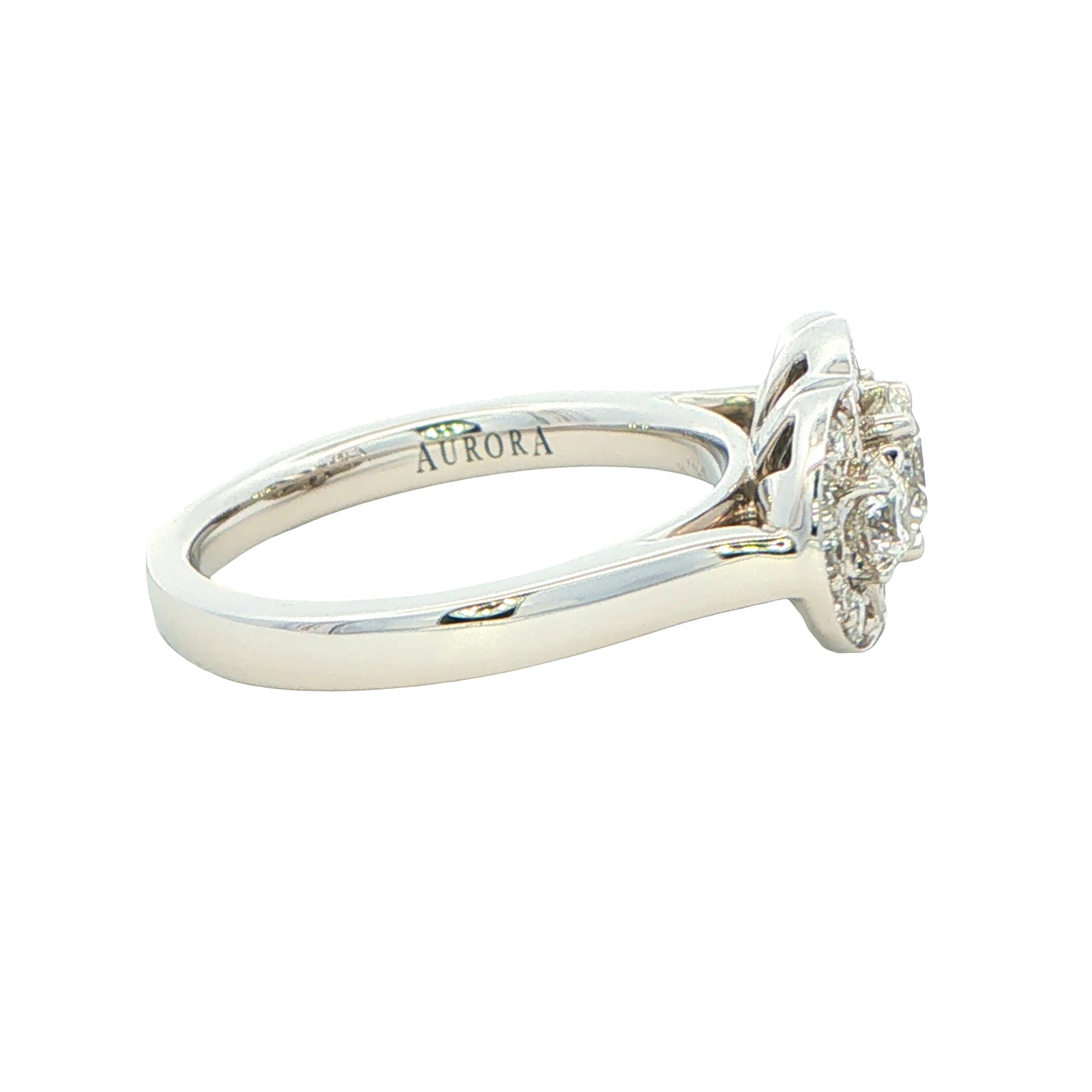Platinum Aurora Cut Diamond 3 Stone Halo Style Ring - 1.20cts Gardiner Brothers