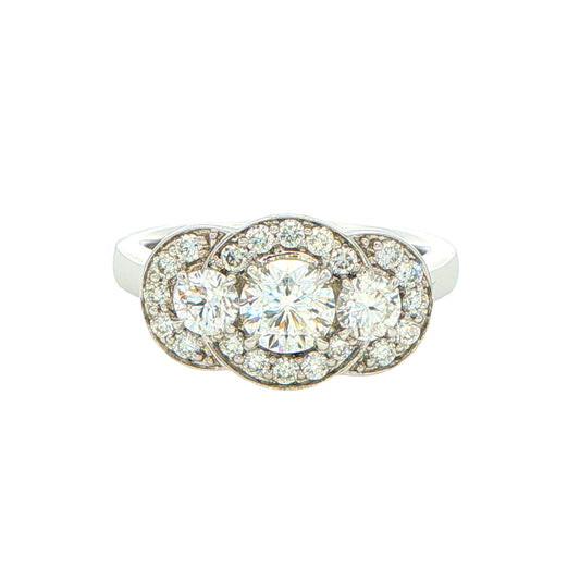 Platinum Aurora Cut Diamond 3 Stone Halo Style Ring - 1.20cts Gardiner Brothers