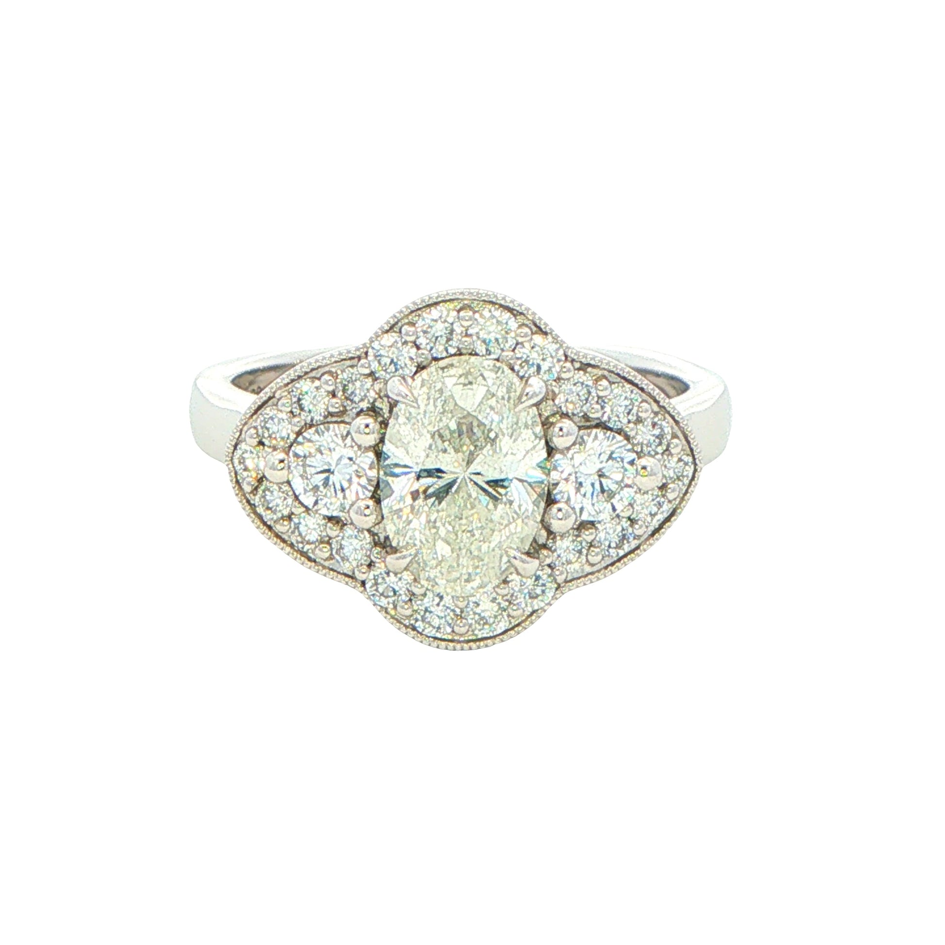 Platinum Oval Shaped Aurora Diamond Halo Style Ring - 1.50cts Gardiner Brothers