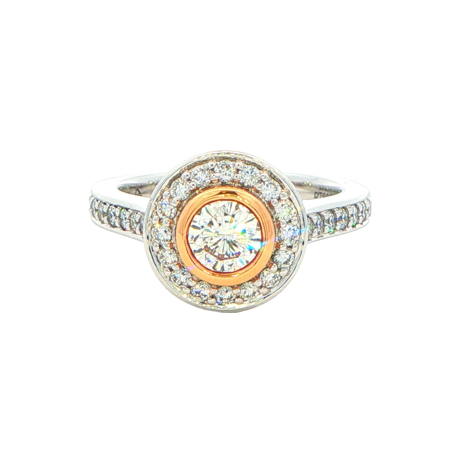 Platinum and Rose Gold Aurora Diamond set in a Halo Style Ring - 1.00cts Gardiner Brothers