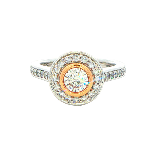 Platinum and Rose Gold Aurora Diamond set in a Halo Style Ring - 1.00cts Gardiner Brothers