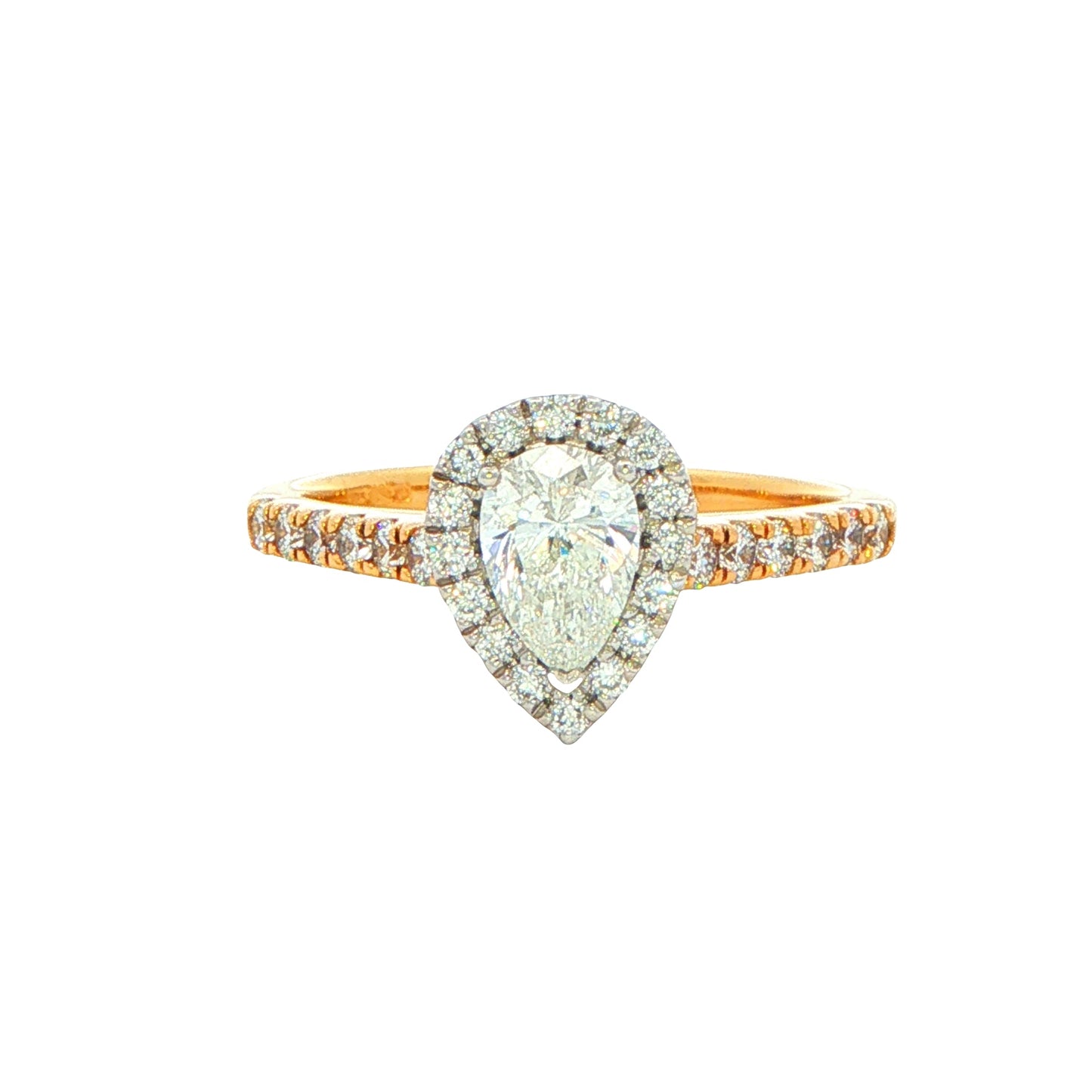 Yellow Gold Pear shaped Aurora cut diamond halo style ring - 0.89cts Gardiner Brothers
