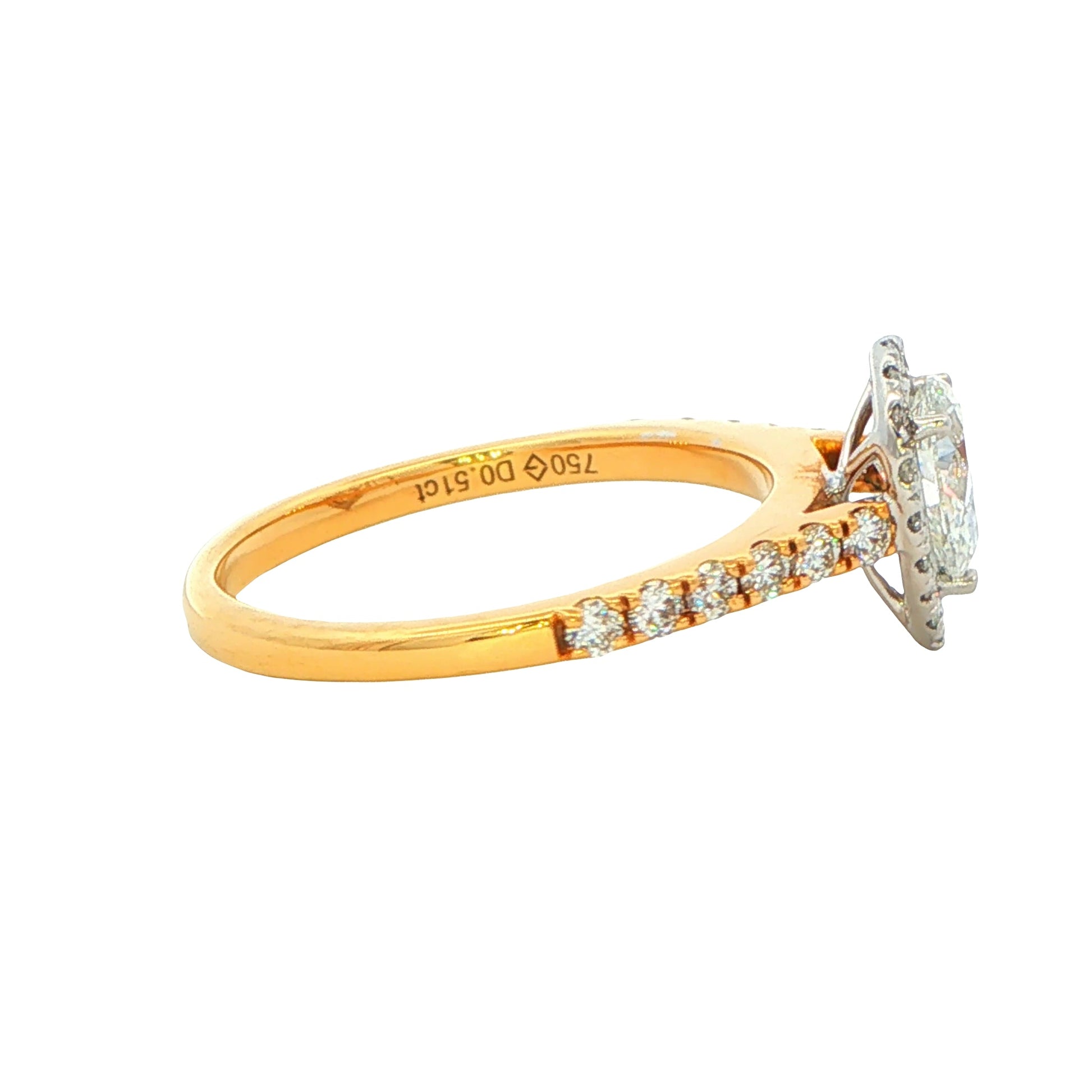 Yellow Gold Pear shaped Aurora cut diamond halo style ring - 0.89cts Gardiner Brothers