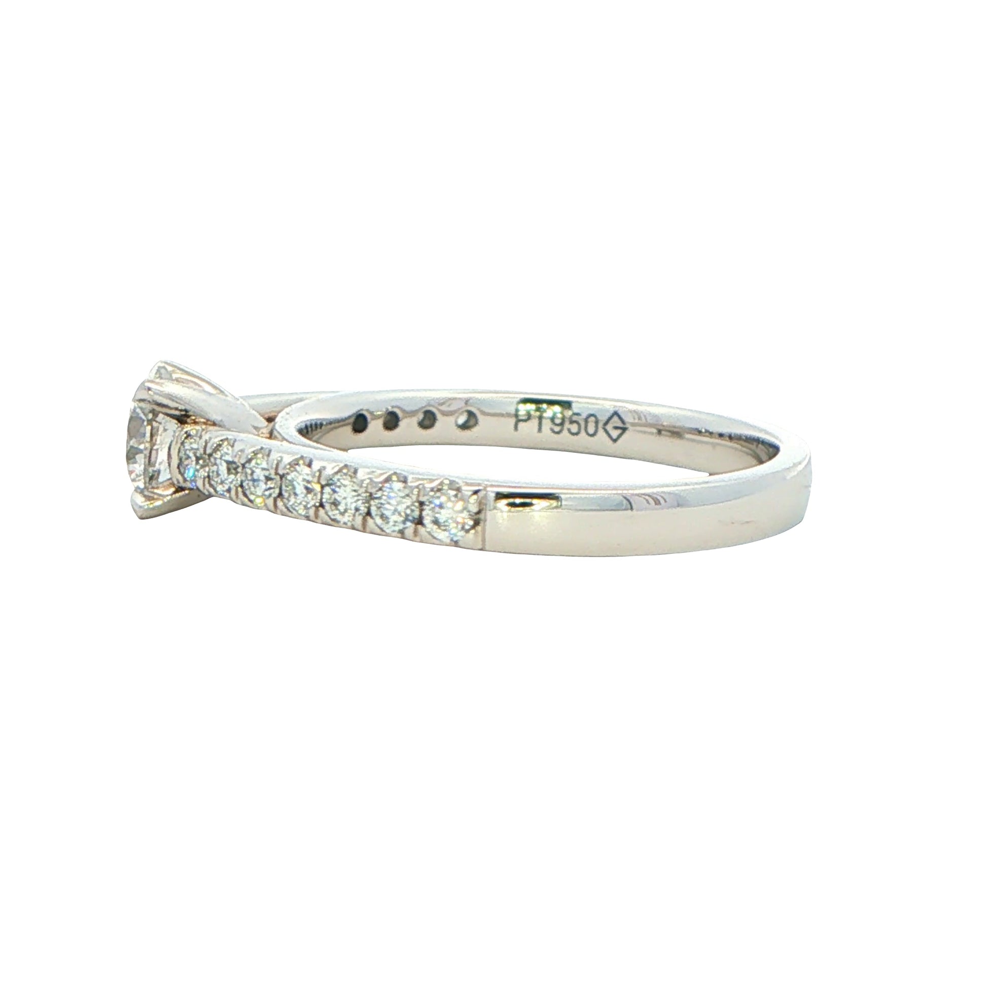 Platinum Aurora Cut Diamond Solitaire Ring With Diamond Set Shoulders - 0.70cts Gardiner Brothers