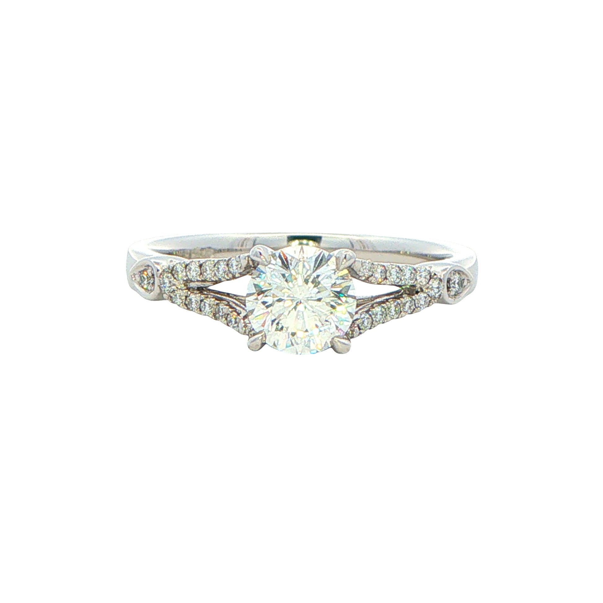 Platinum Aurora Cut Diamond Solitaire With Split Diamond Set Shoulders - 0.74cts Gardiner Brothers
