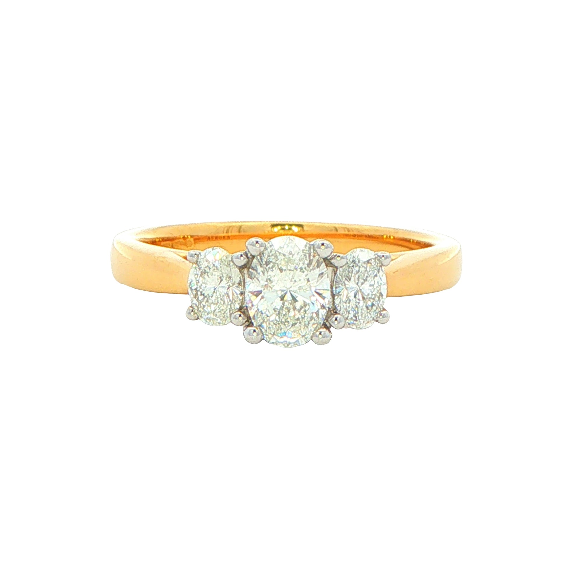 Yellow Gold Oval Aurora Cut Diamond 3 Stone Ring - 0.75cts Gardiner Brothers