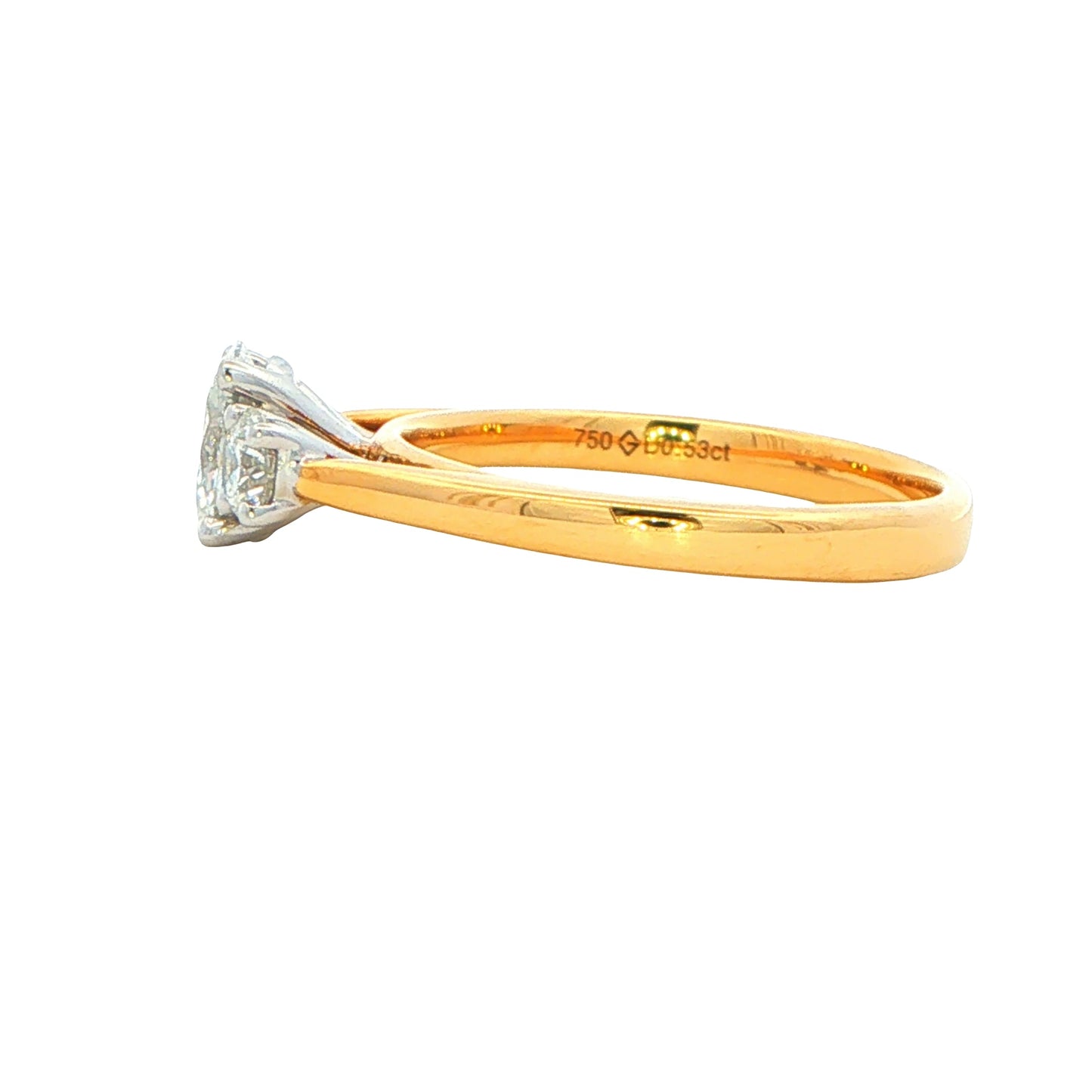 Yellow Gold Aurora cut Oval and round Diamond 3 Stone Ring - 0.85cts Gardiner Brothers