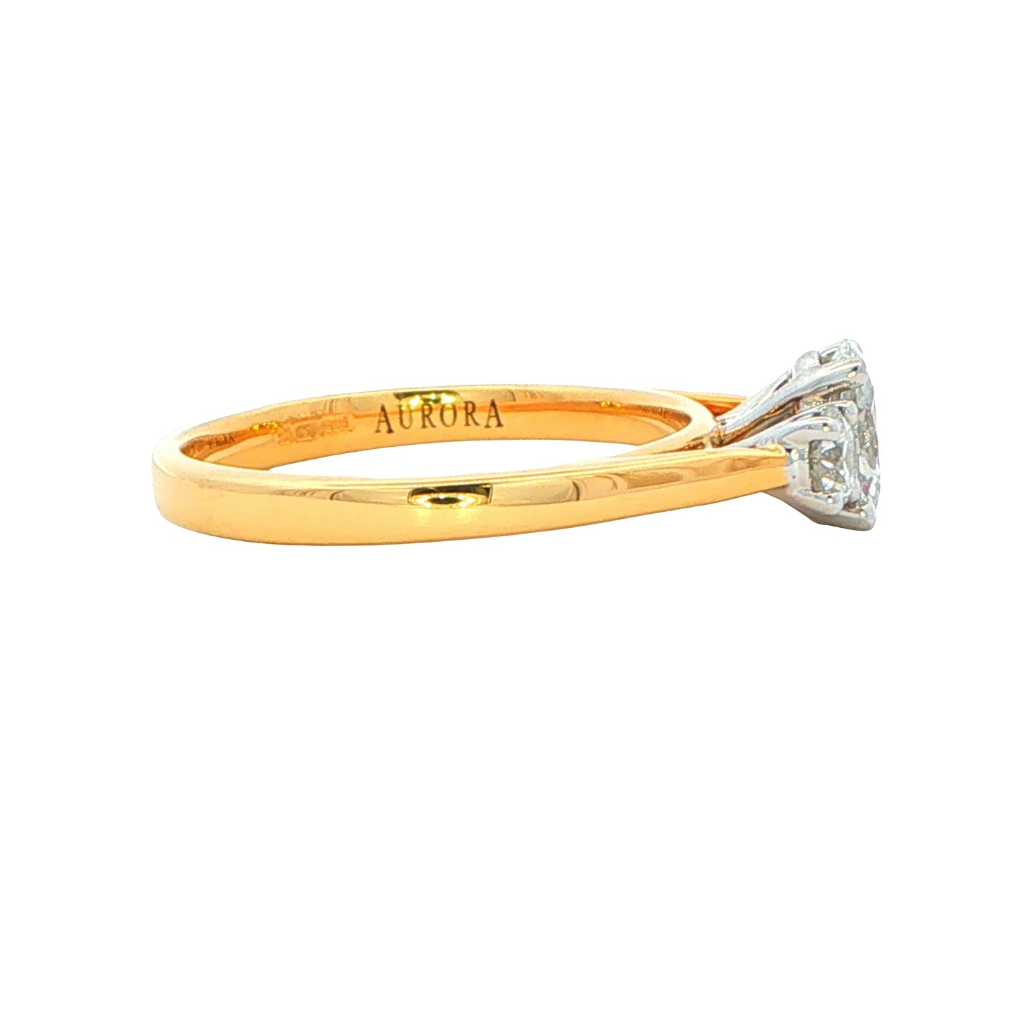 Yellow Gold Aurora cut Oval and round Diamond 3 Stone Ring - 0.85cts Gardiner Brothers