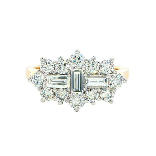 Yellow Gold Emerald and Round Brilliant Cut Diamond Cluster Ring - 2.10cts Gardiner Brothers