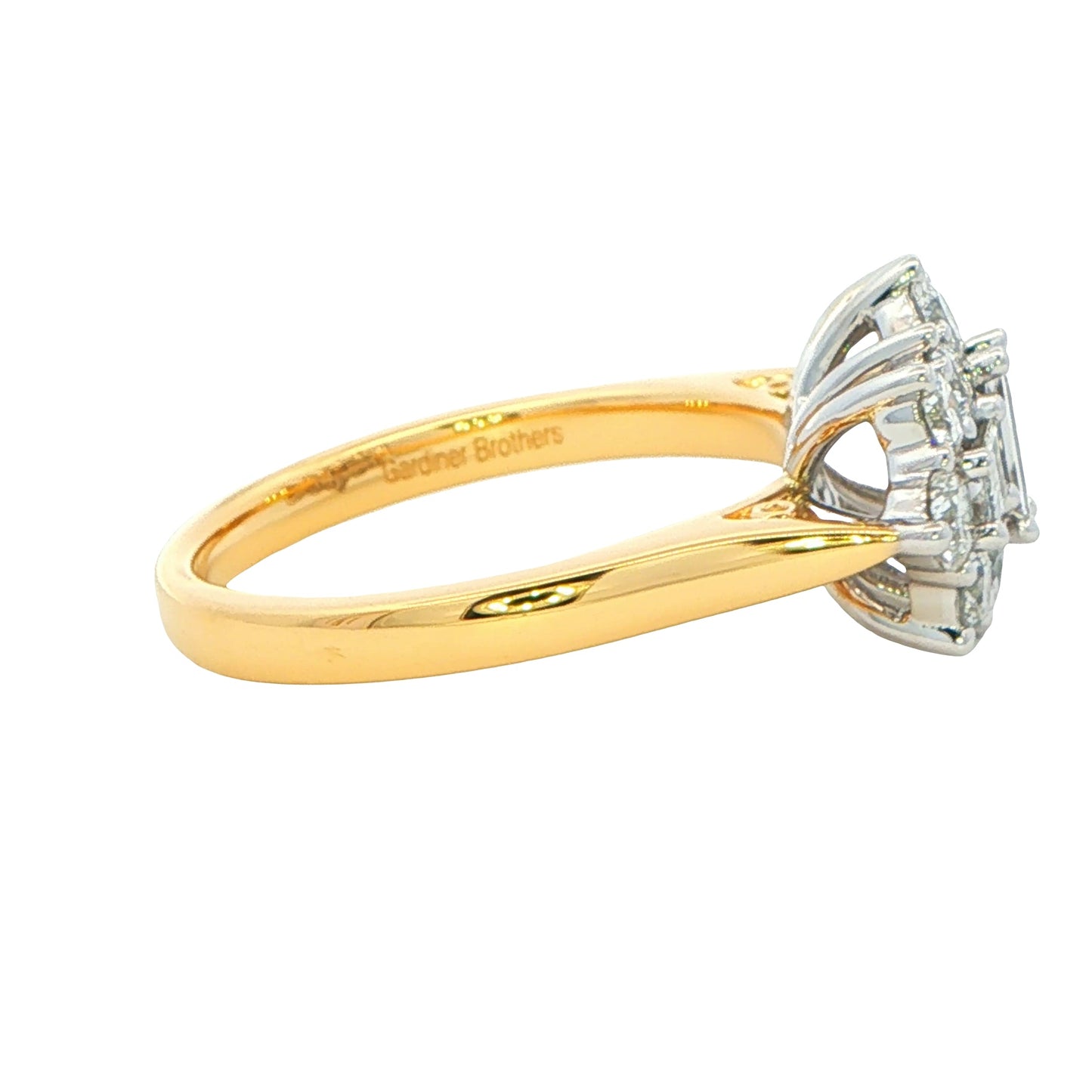 Yellow Gold Emerald and Round Brilliant Cut Diamond Cluster Ring - 2.10cts Gardiner Brothers