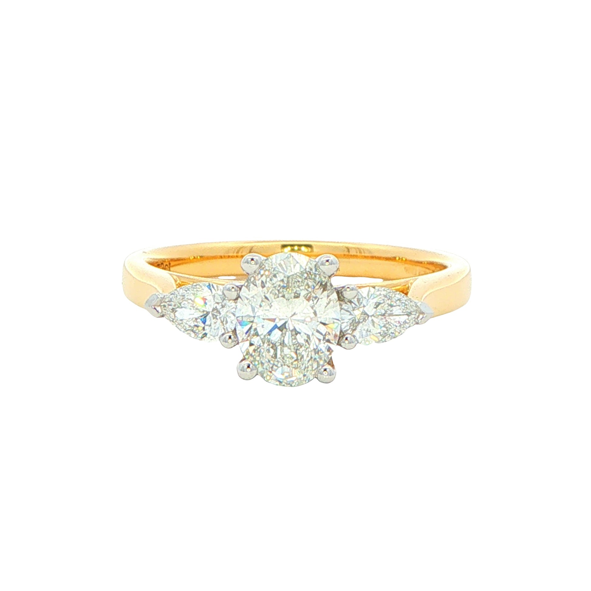 Yellow Gold Aurora Oval and Pear Shaped Diamond 3 Stone Ring - 1.05cts Gardiner Brothers