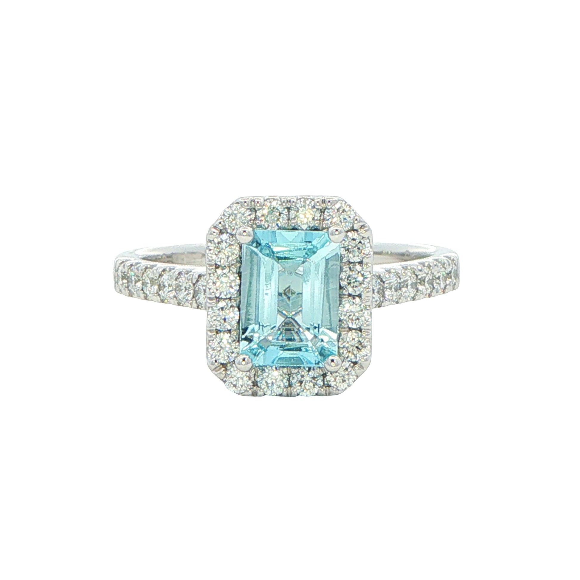 Aquamarine and Diamond Halo Style Ring Gardiner Brothers