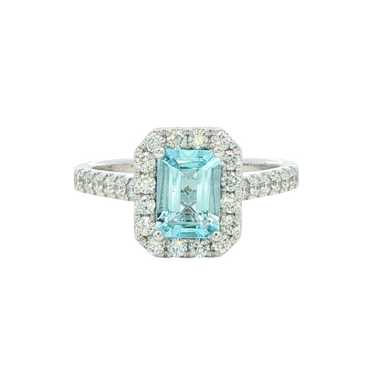 Aquamarine and Diamond Halo Style Ring Gardiner Brothers