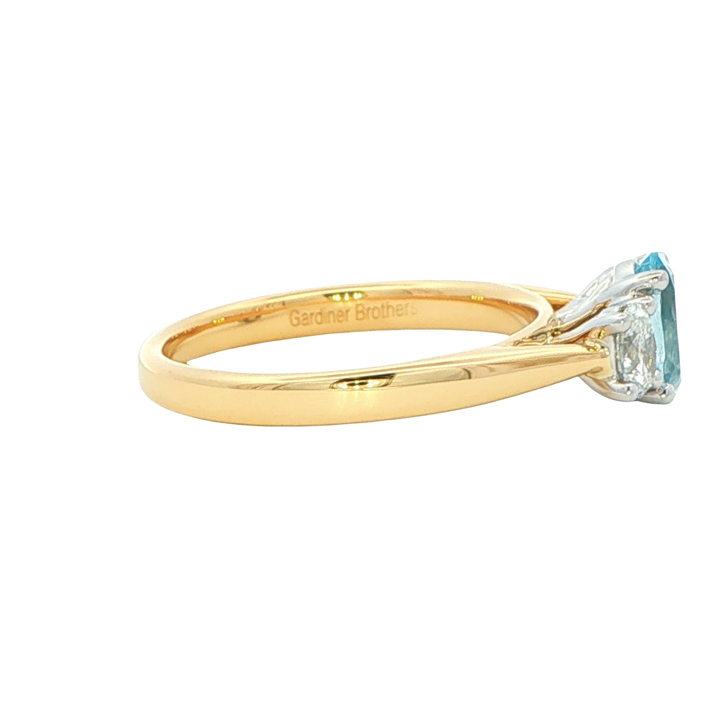Aquamarine and diamond oval shaped 3 stone ring Gardiner Brothers