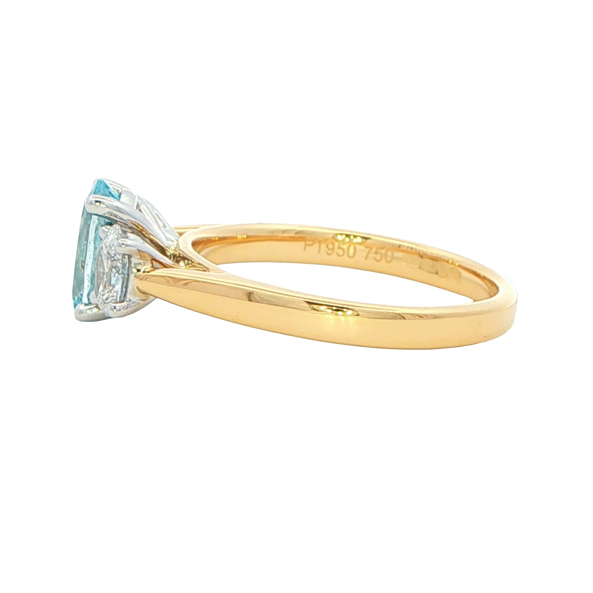 Aquamarine and diamond oval shaped 3 stone ring Gardiner Brothers