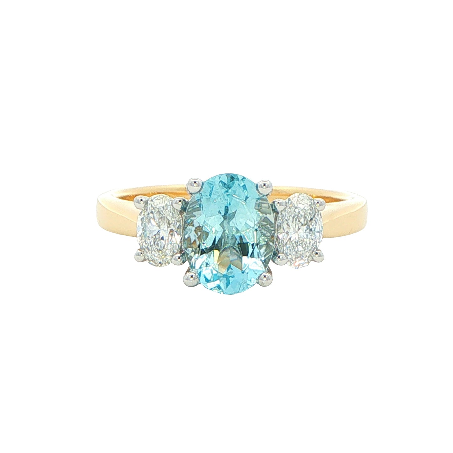 Aquamarine and diamond oval shaped 3 stone ring Gardiner Brothers
