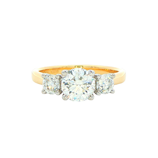 Yellow Gold Round Brilliant Cut Diamond 3 Stone Ring - 1.50cts Gardiner Brothers
