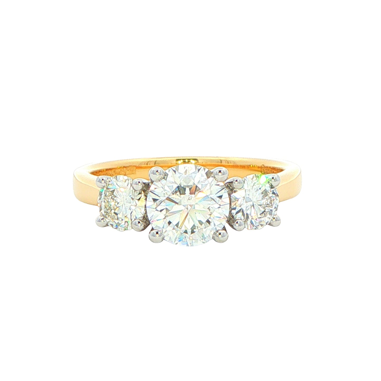Yellow Gold Round Brilliant Cut Diamond 3 Stone Ring - 1.60cts Gardiner Brothers