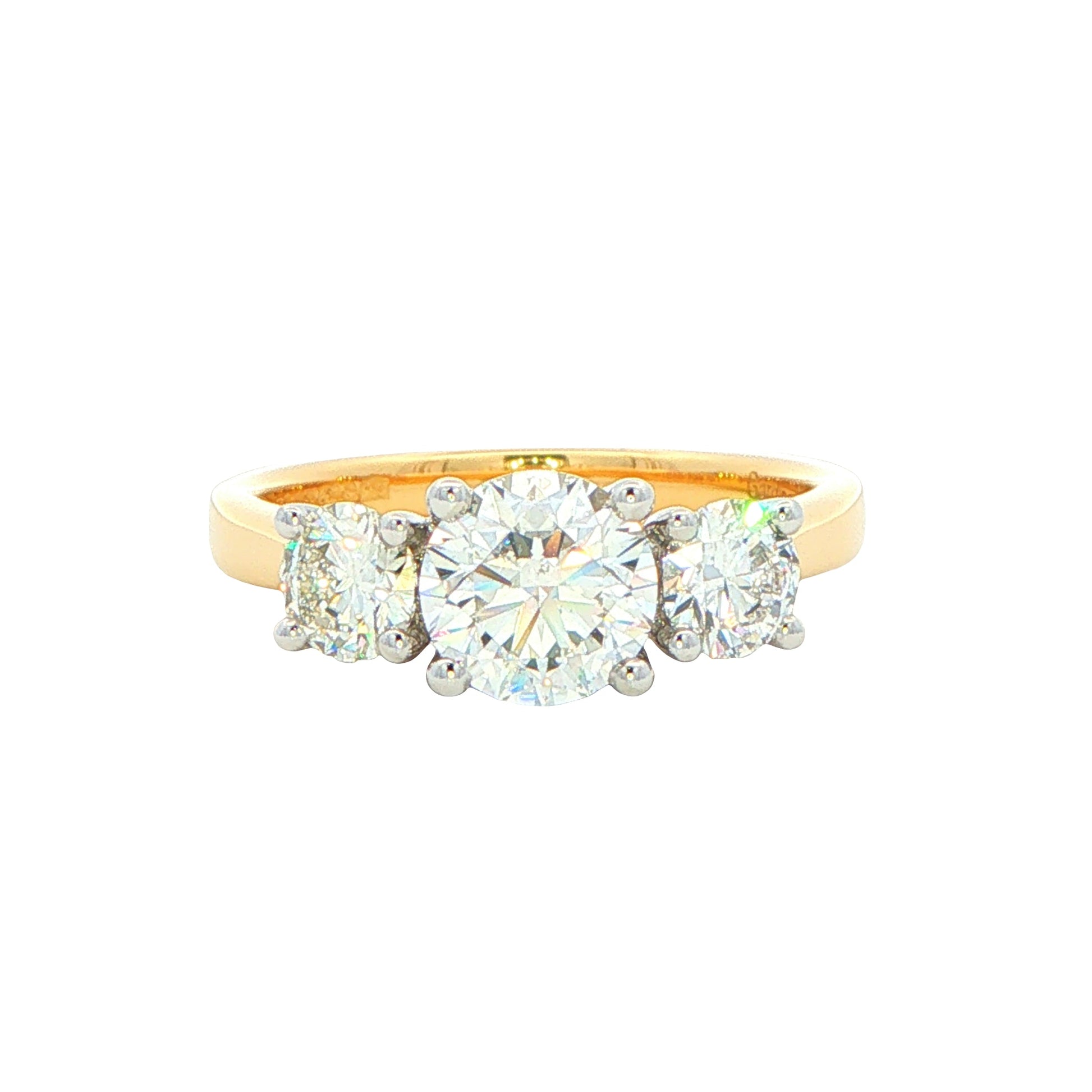 Yellow Gold Round Brilliant Cut Diamond 3 Stone Ring - 1.60cts Gardiner Brothers