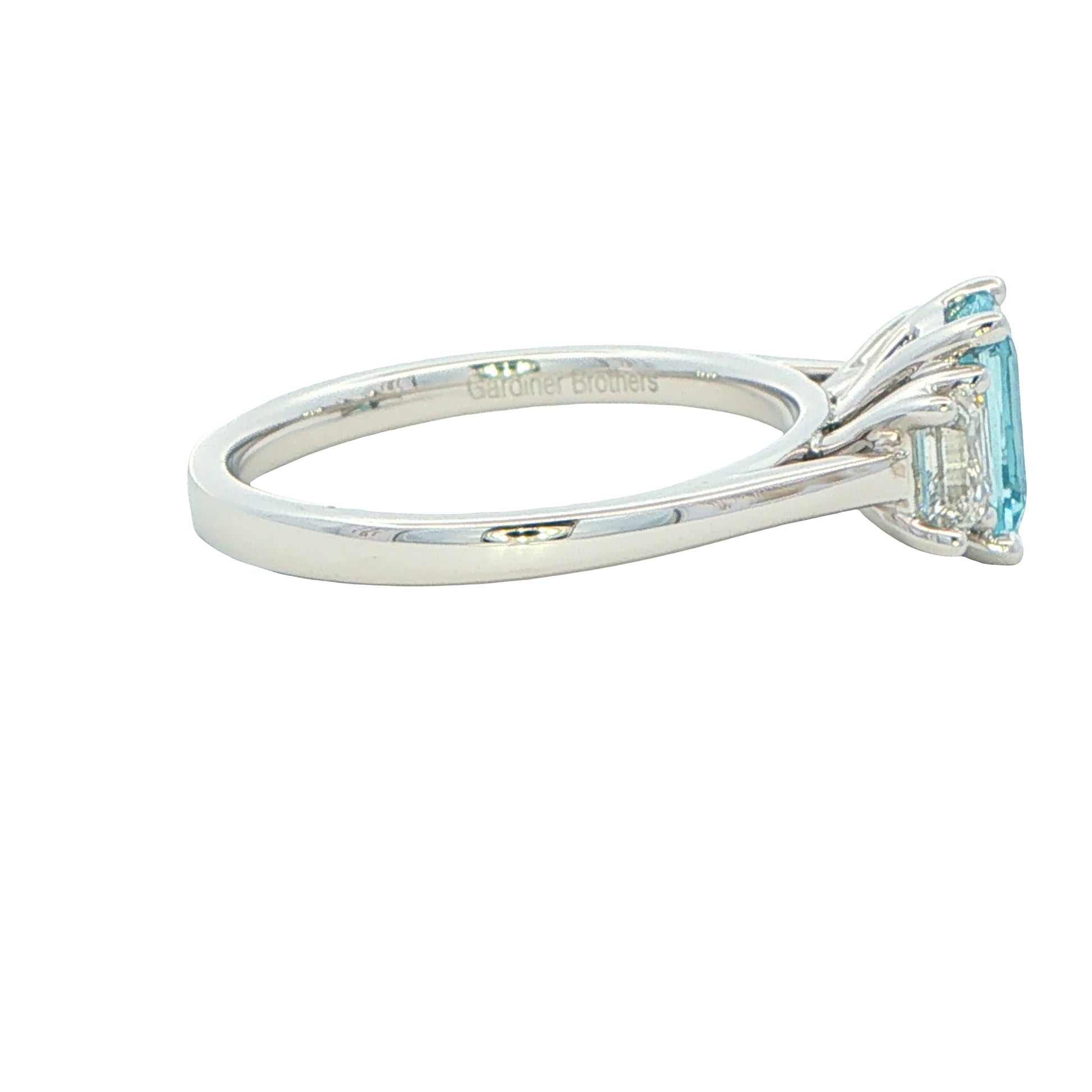 Aquamarine and Emerald Cut Diamond 3 Stone Ring Gardiner Brothers