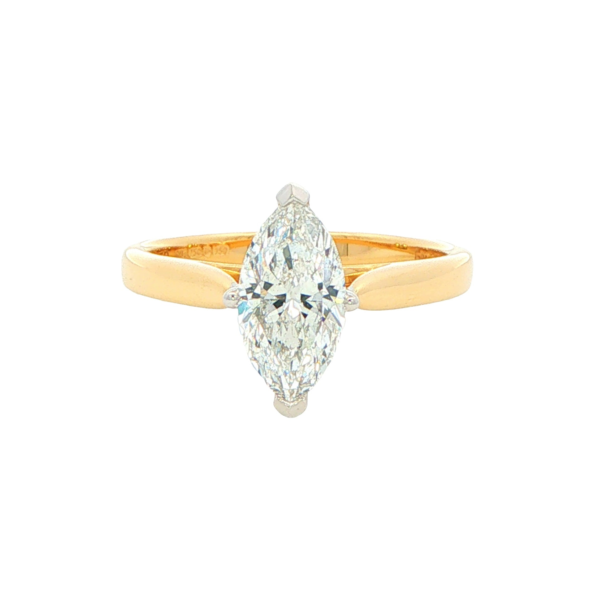 Yellow Gold Marquise shaped diamond solitaire ring - 1.21cts Gardiner Brothers