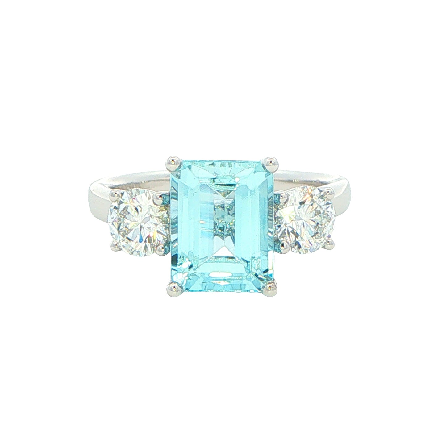 Aquamarine and Round Brilliant Cut Diamond 3 Stone Ring Gardiner Brothers