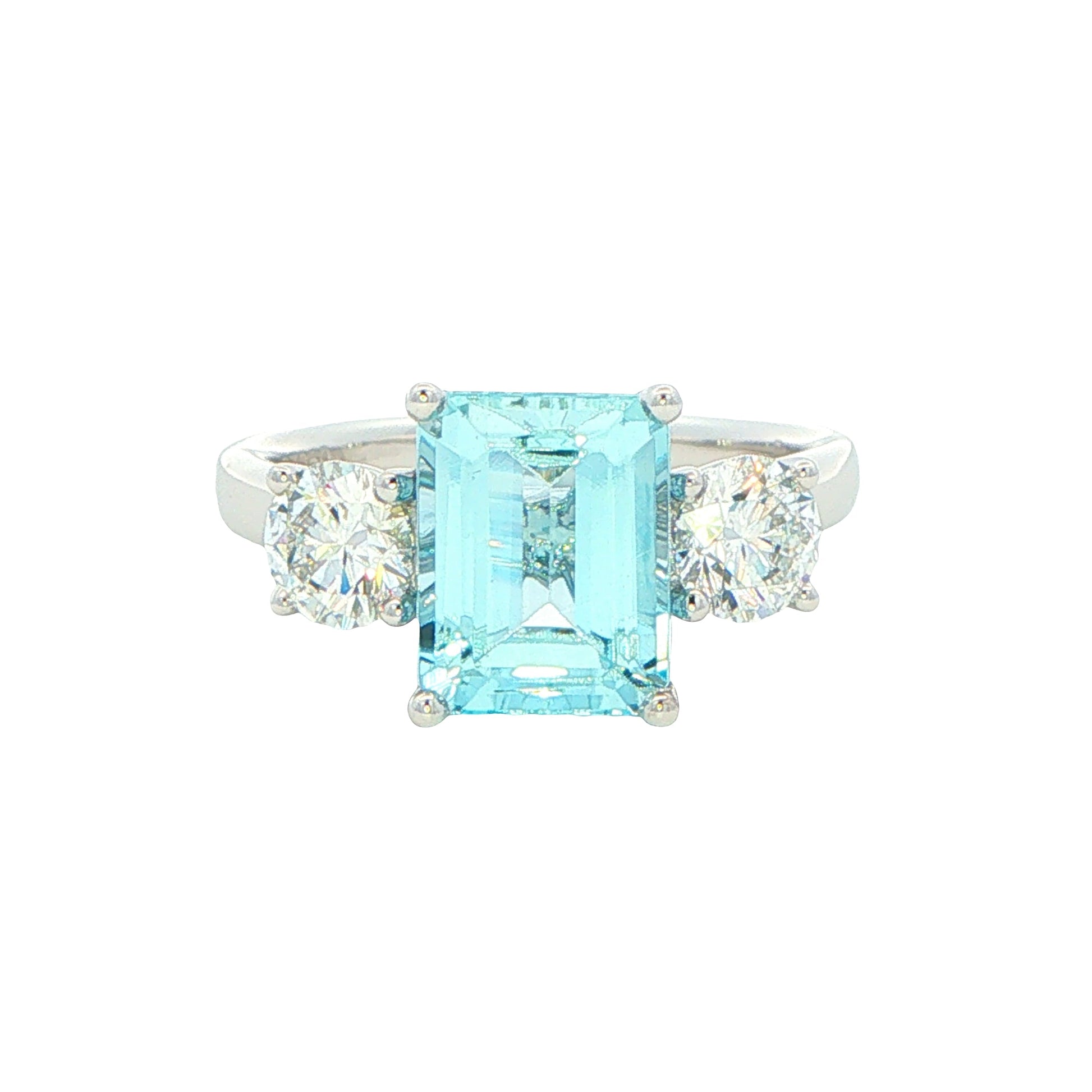 Aquamarine and Round Brilliant Cut Diamond 3 Stone Ring Gardiner Brothers
