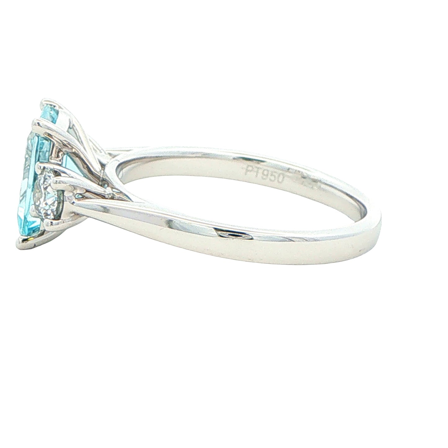 Octagonal Aquamarine and round brilliant cut diamond 3 stone ring Gardiner Brothers