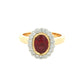 Oval ruby and round brilliant cut diamond vintage style cluster ring Gardiner Brothers