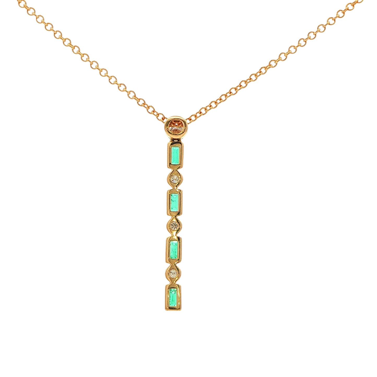 Baguette Cut Emerald and Diamond Vintage Style Drop Pendant Gardiner Brothers
