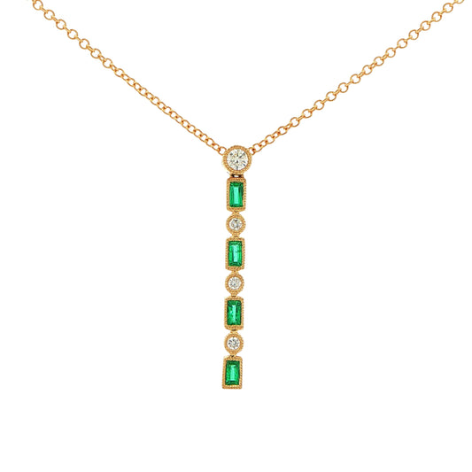 Baguette Cut Emerald and Diamond Vintage Style Drop Pendant Gardiner Brothers