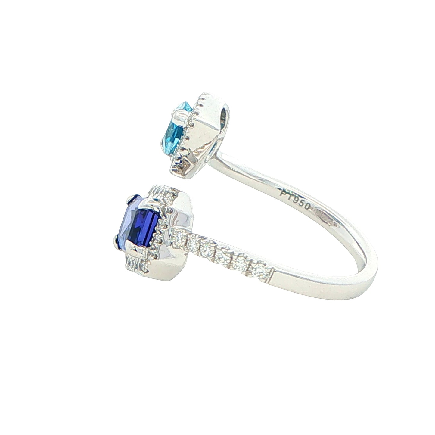Tanzanite and Swiss Blue Topaz Halo Style 2 Stone Ring Gardiner Brothers
