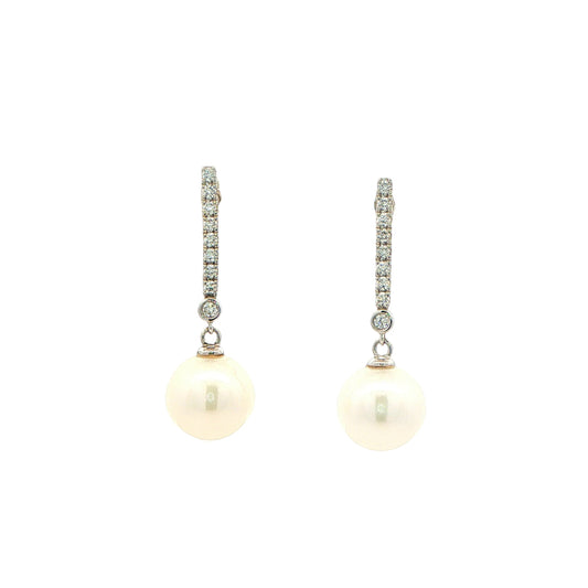 White Gold Pearl and Diamond Drop Earrings Gardiner Brothers