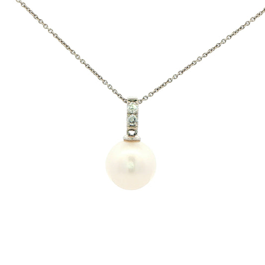 White Gold Pearl and Diamond Pendant Gardiner Brothers