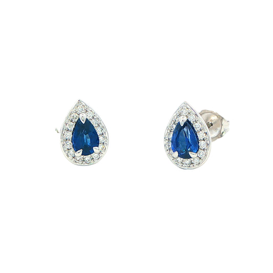 Pear Shaped Sapphire and Diamond Halo Style Earrings Gardiner Brothers