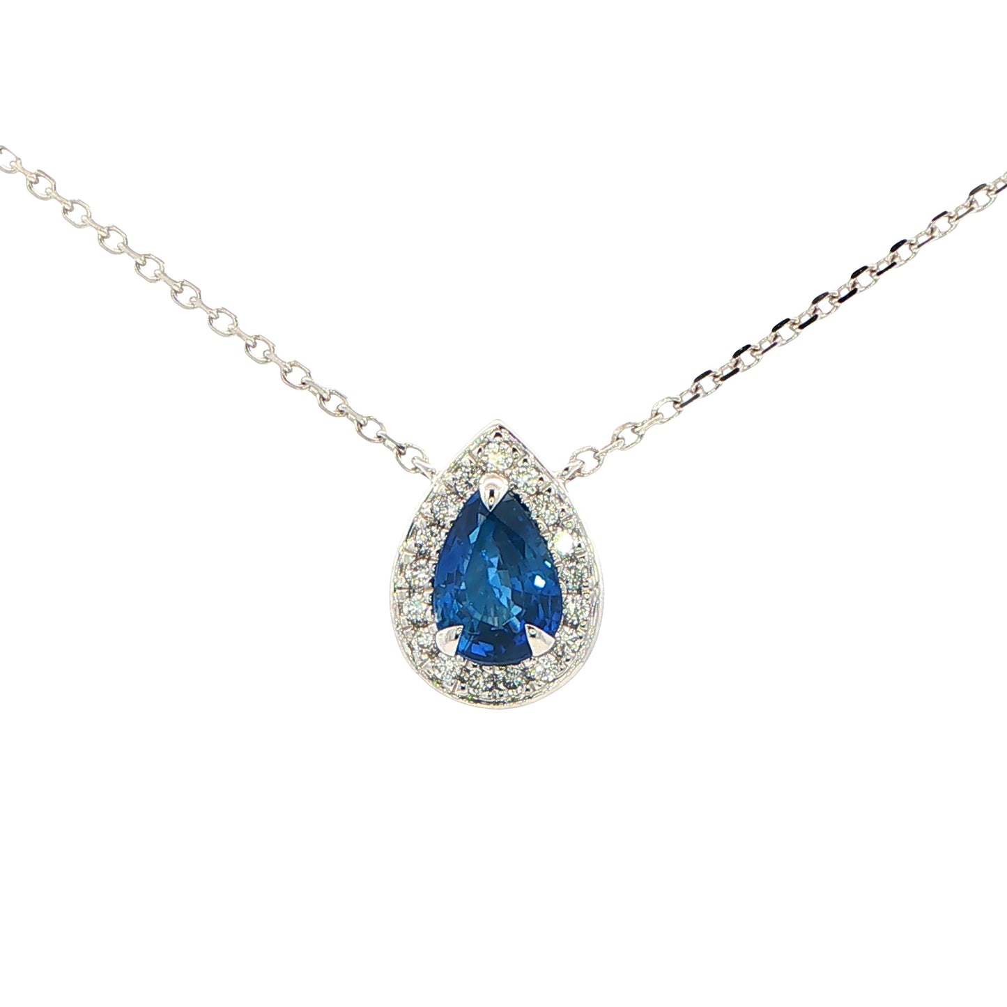 Pear Shaped Sapphire and Diamond Halo Style Pendant